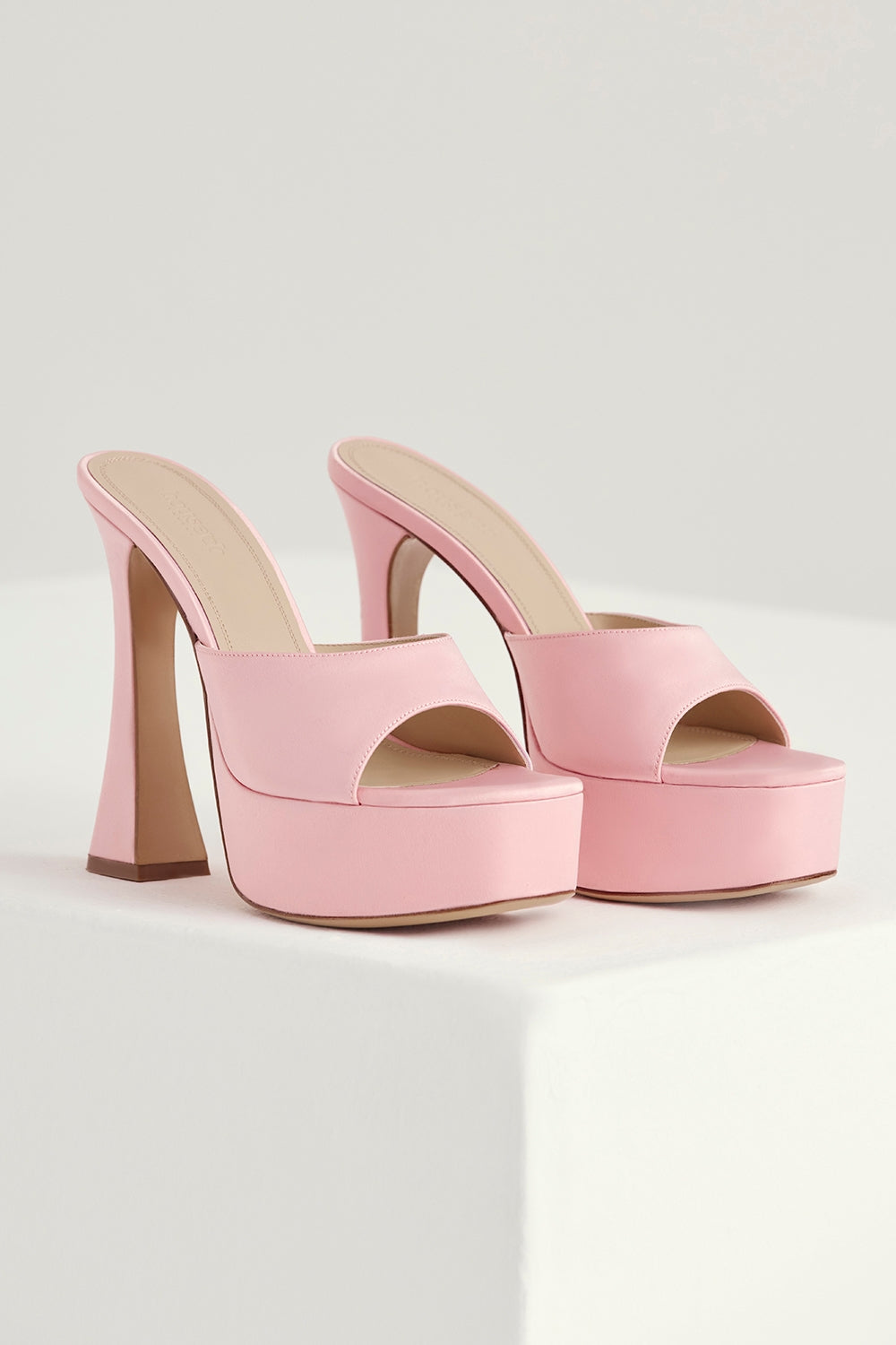 Pink satin platform mules