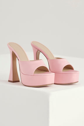 Pink satin platform mules