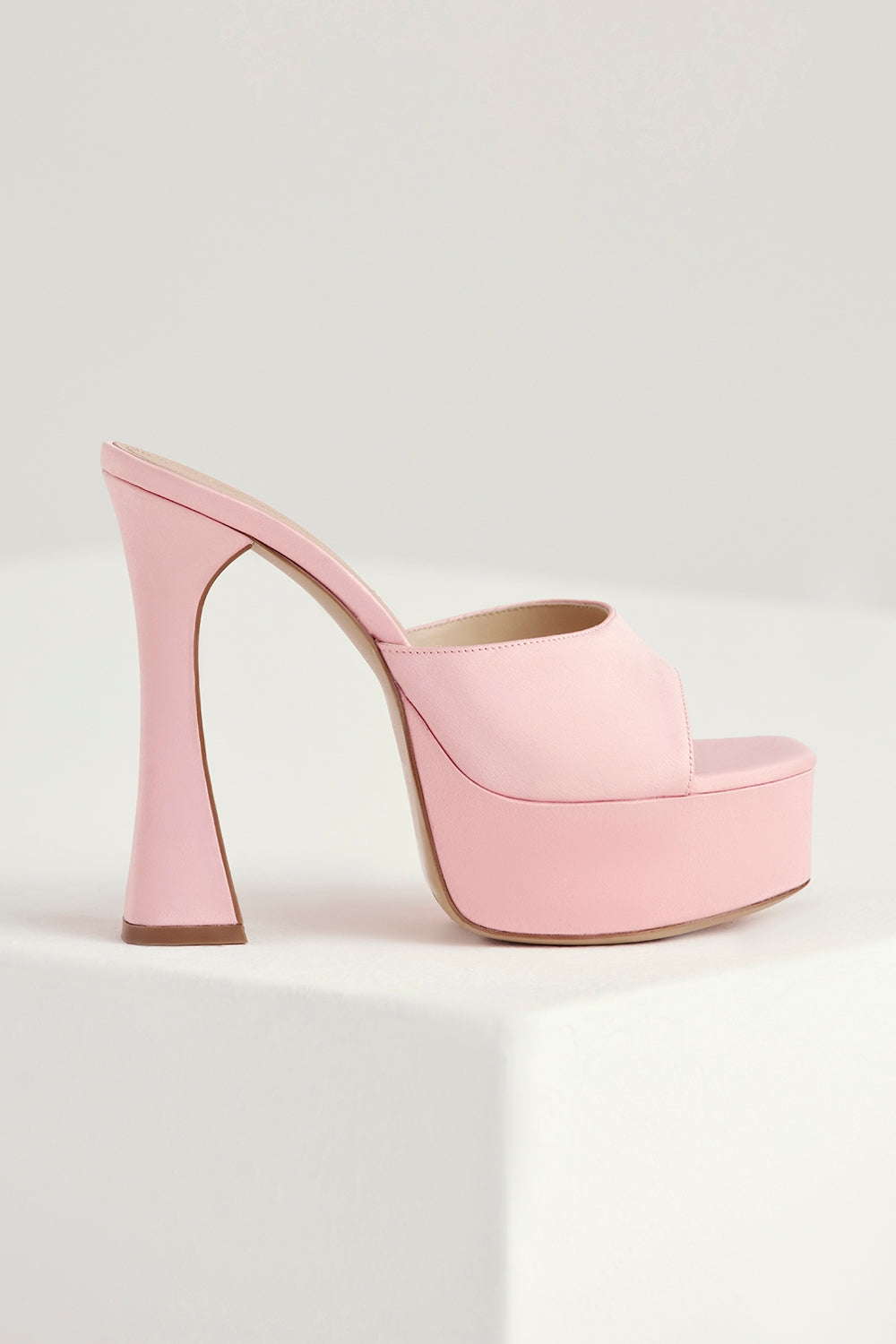 Pink satin platform mules