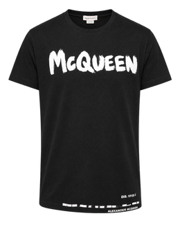 Alexander McQueen Black Cotton Graffiti Logo T-Shirt L
