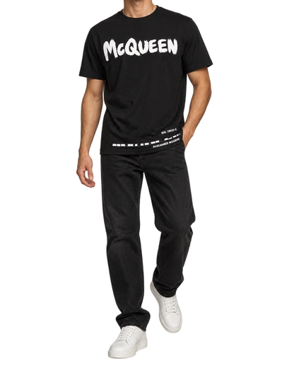 Alexander McQueen Black Cotton Graffiti Logo T-Shirt L