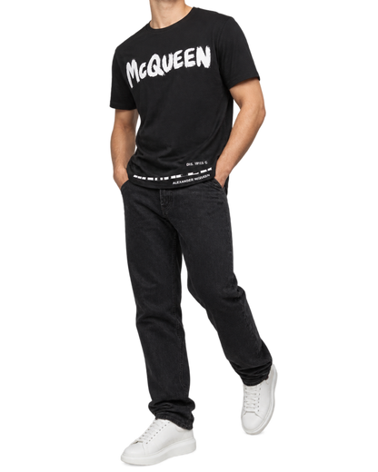 Alexander McQueen Black Cotton Graffiti Logo T-Shirt L