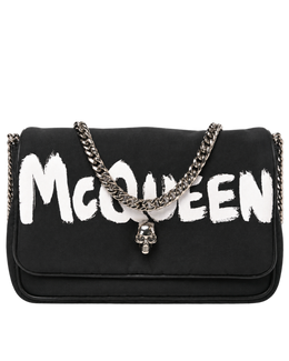ALEXANDER MCQUEEN Nylon Graffiti Skull Small Crossbody Bag Black White