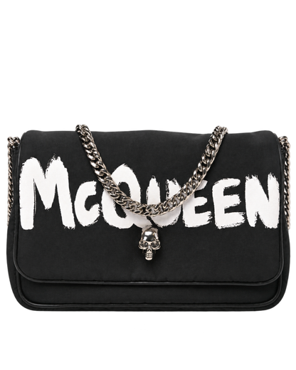 ALEXANDER MCQUEEN Nylon Graffiti Skull Small Crossbody Bag Black White