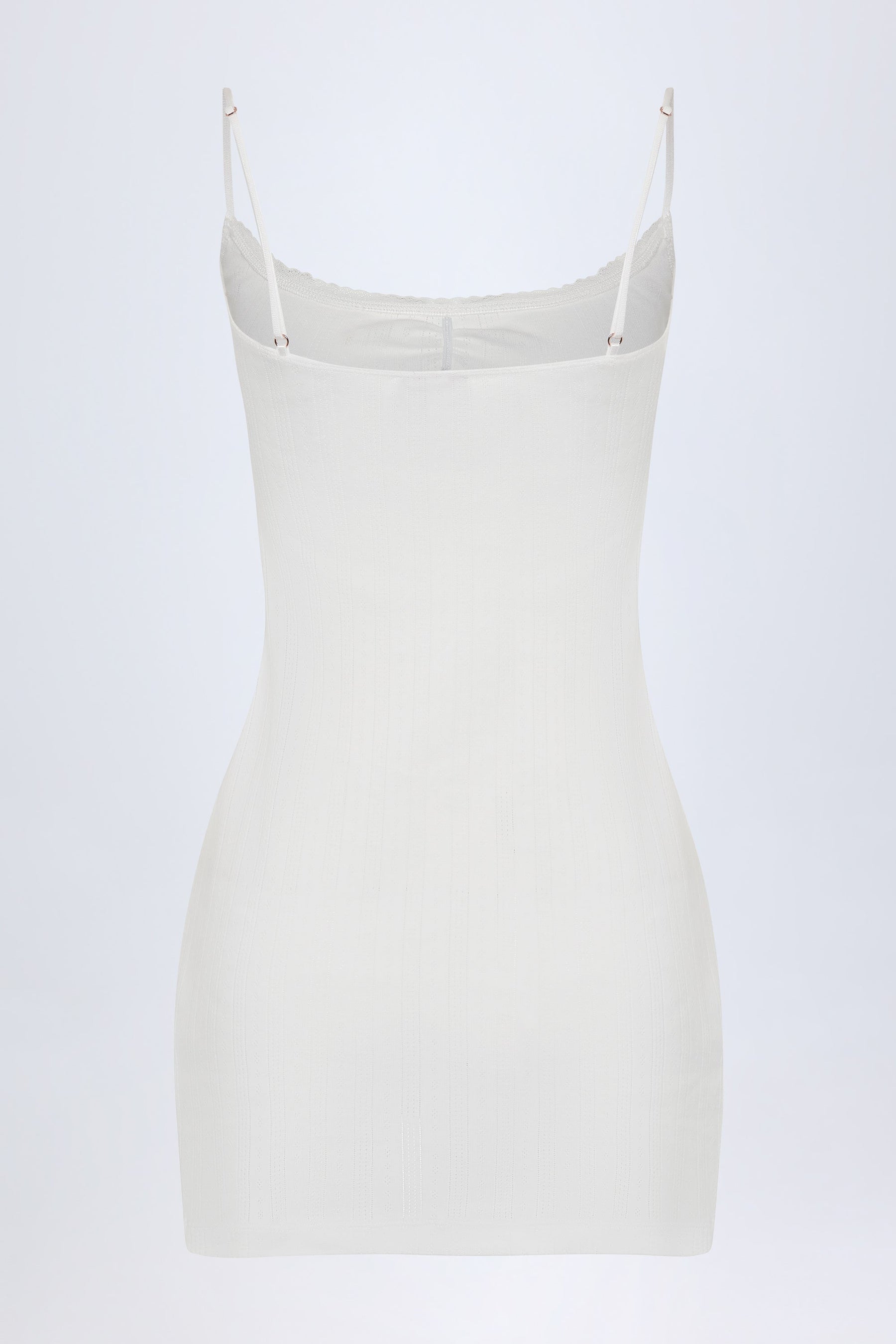 Pointelle Ruched A-Line Mini Dress in White