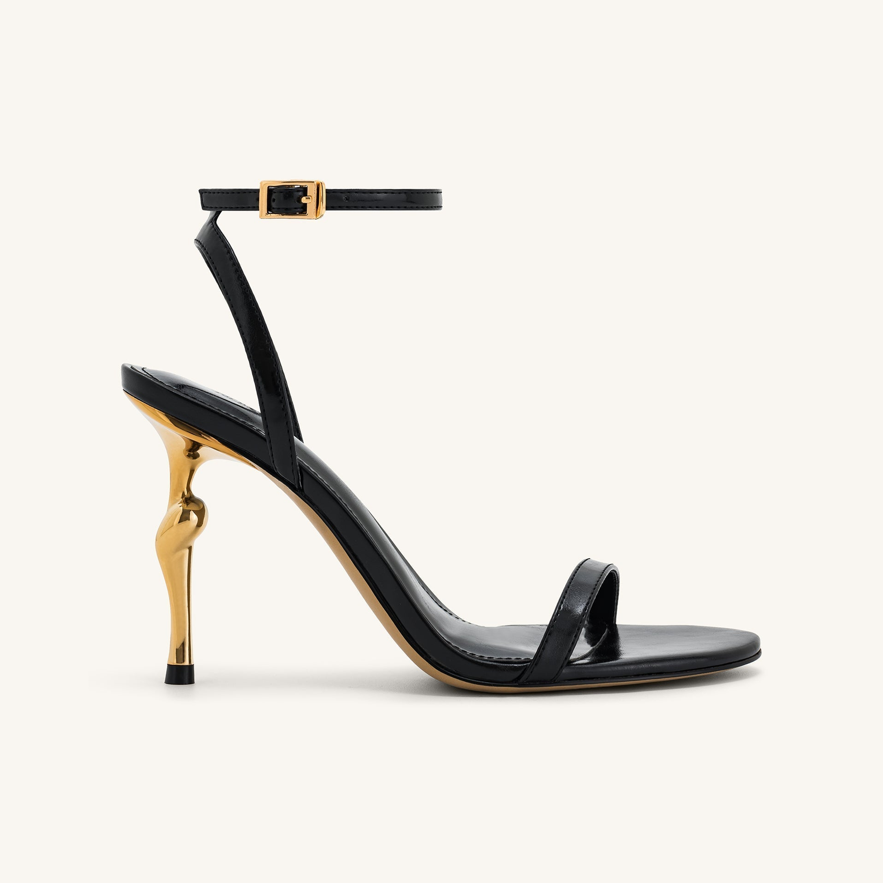 Alivia Gold Metal Heel Sandals - Black