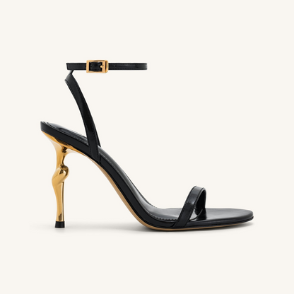 Alivia Gold Metal Heel Sandals - Black