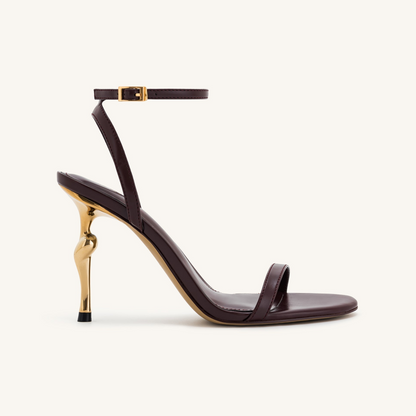 Alivia Gold Metal Heel Sandals - Claret Red
