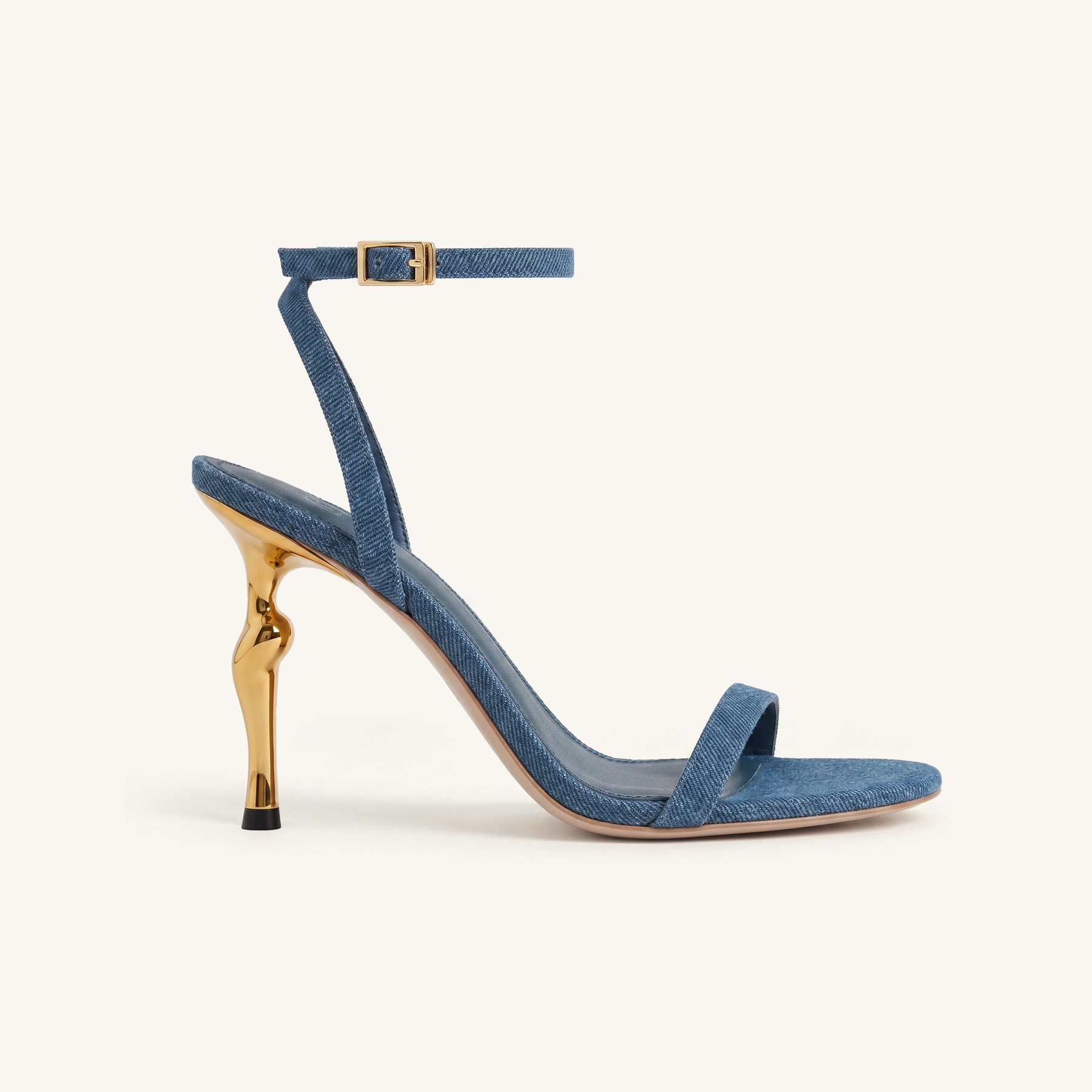 Alivia Gold Metal Heel Sandals - Denim Blue
