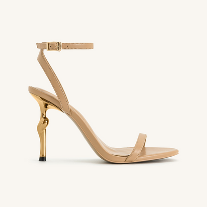 Alivia Gold Metal Heel Sandals - Khaki