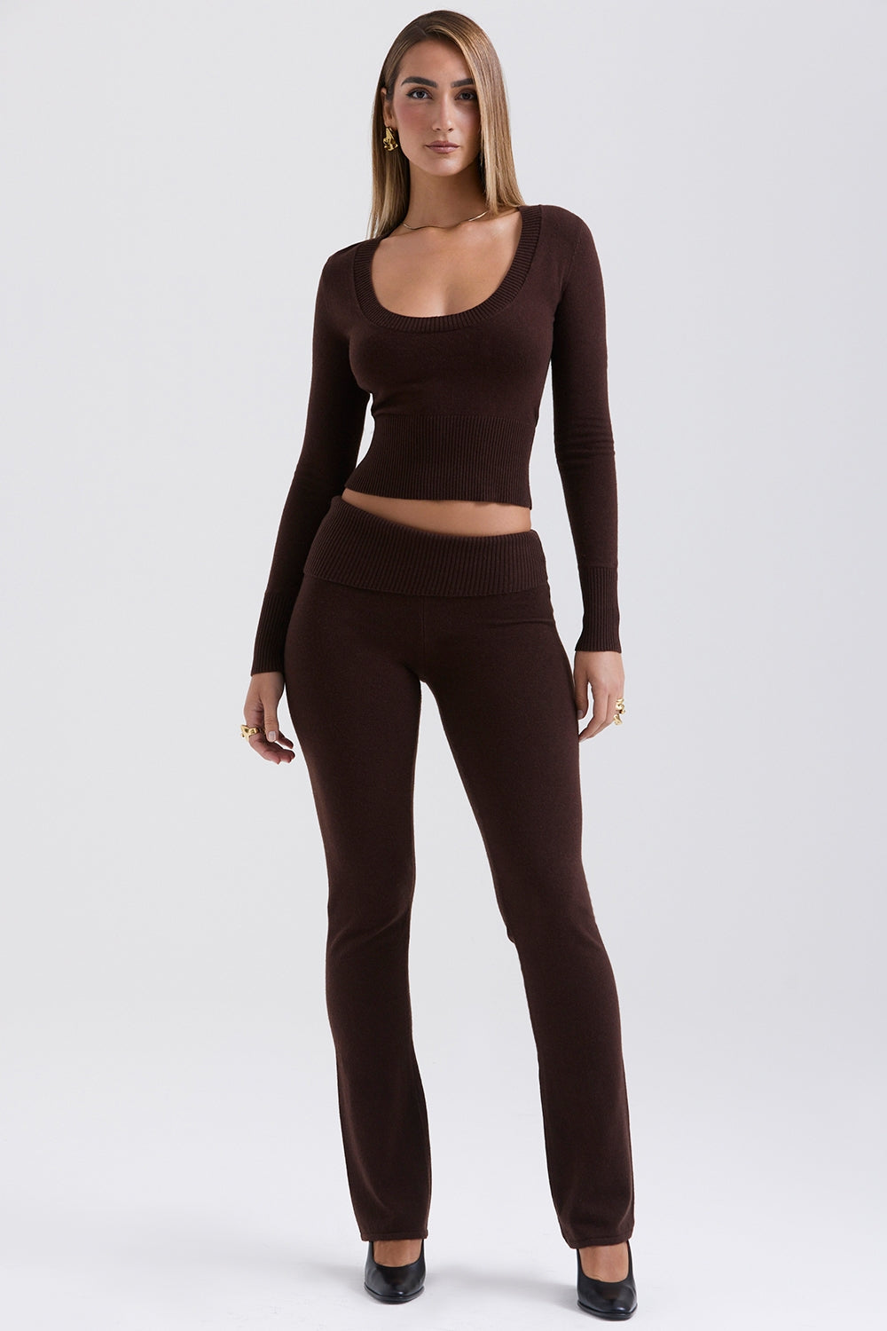 Chocolate cashmere blend trousers