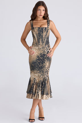 Amaria leopard print hand beaded embellished midi dress - limited edition