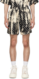 AMIRI black bleached M.A. paisley silk twill shorts with drawstring waistband and graphic pattern