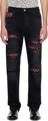 AMIRI Black Leather Bandana Repaired Slim Jeans