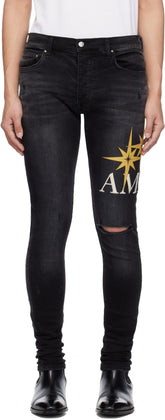 AMIRI Black Starburst Applique Skinny Jeans