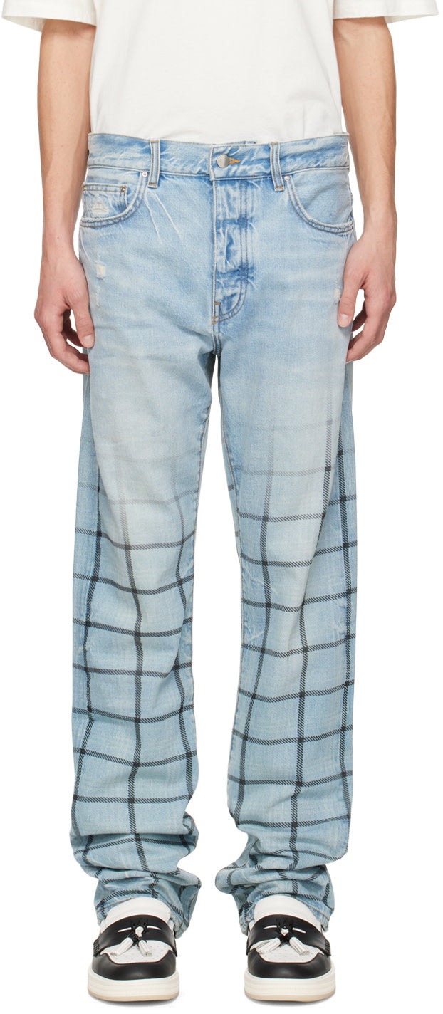AMIRI Blue Faded Out Plaid Jeans
