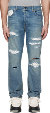 AMIRI Blue Leather Bandana Repaired Slim Jeans