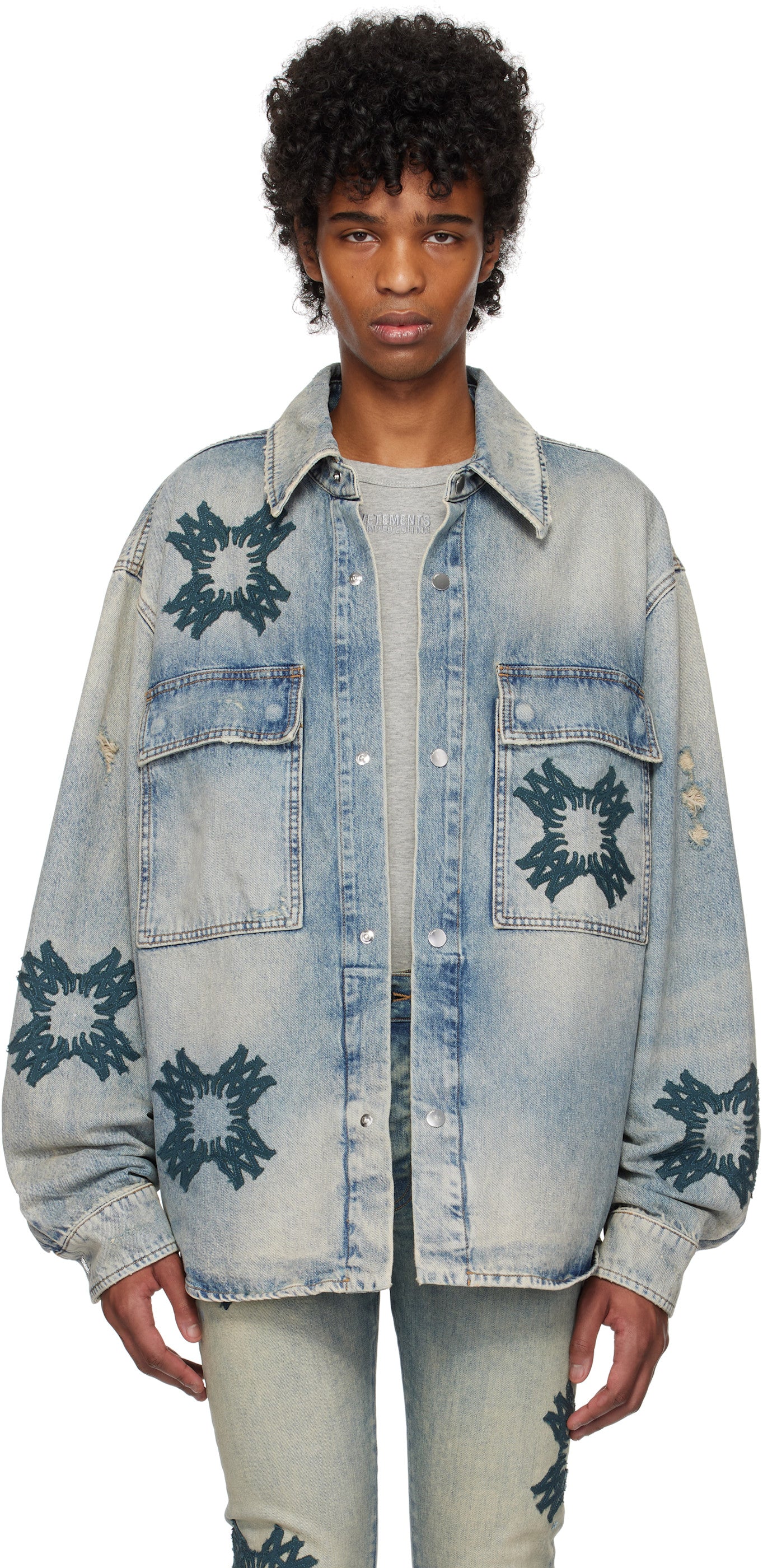 AMIRI Blue MA Quad Appliqué Denim Overshirt