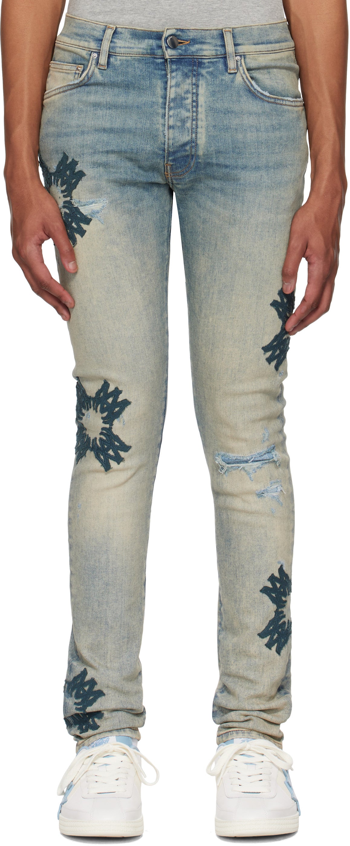 AMIRI Blue MA Quad Appliqué Skinny Jeans