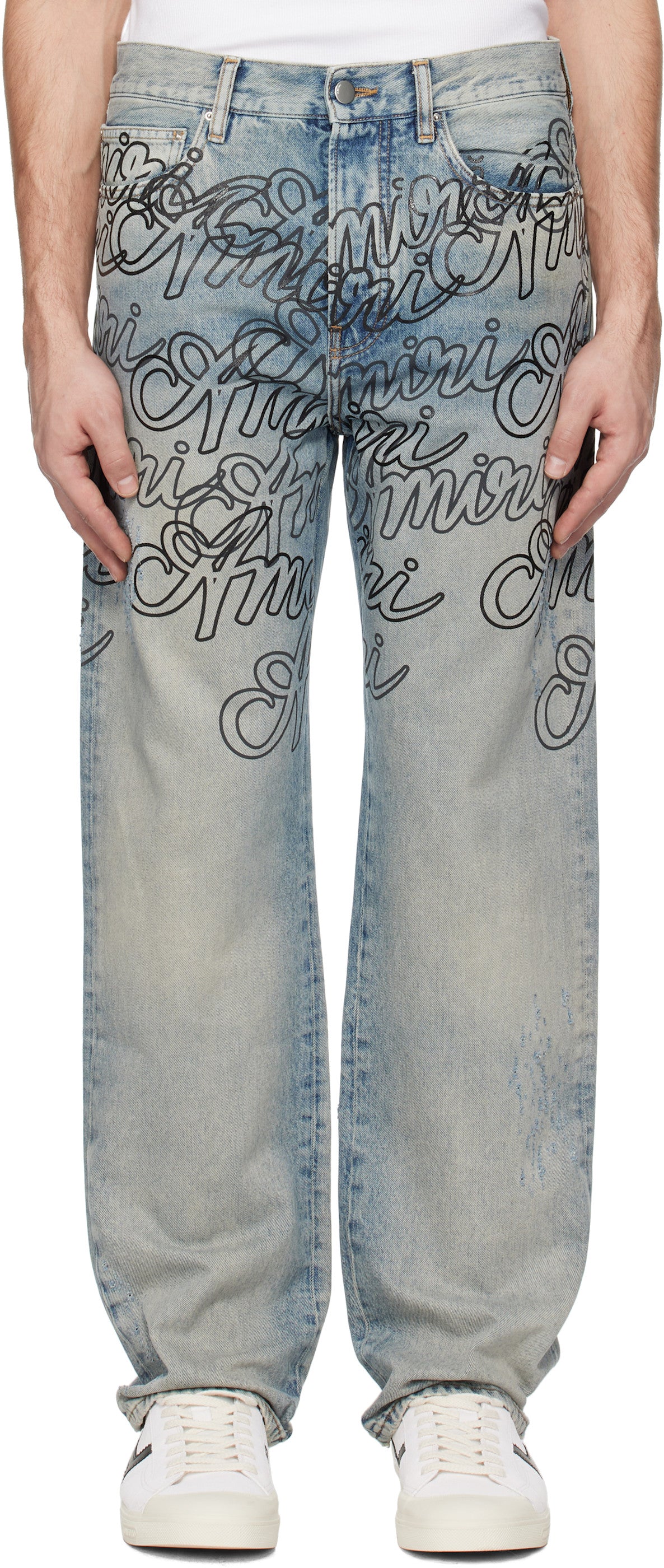 AMIRI Blue Overlay Printed 'Amiri' Script Jean