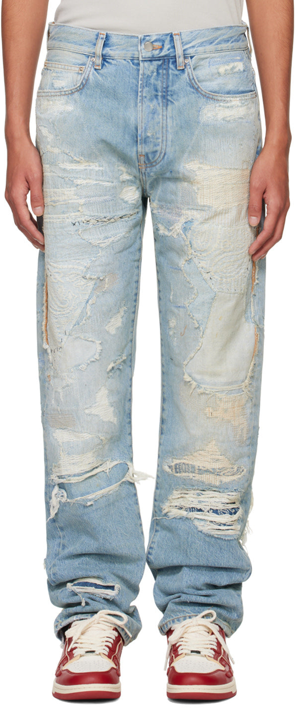 AMIRI Blue Repaired Straight Jeans