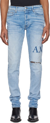 AMIRI Blue Starburst Appliqué Skinny Jeans