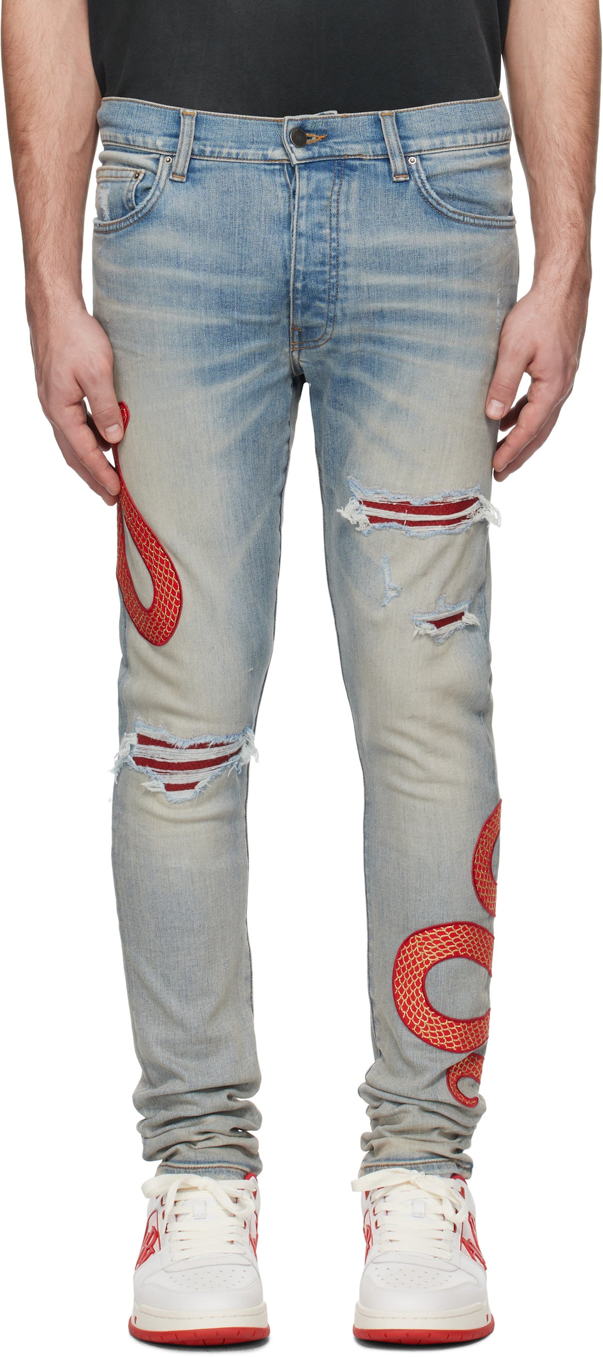 AMIRI Blue XO Snake Jeans