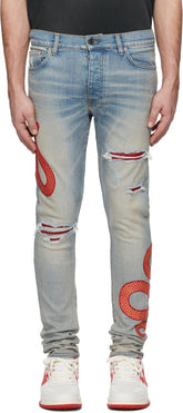 AMIRI Blue XO Snake Jeans