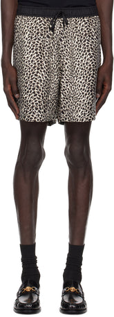 AMIRI Brown MA Leopard Shorts in silk satin, featuring a leopard pattern, drawstring waistband and two-pocket styling.