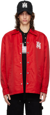 AMIRI red padded 'MA' jacket with logo, water-resistant nylon twill, spread collar and press-stud closure.