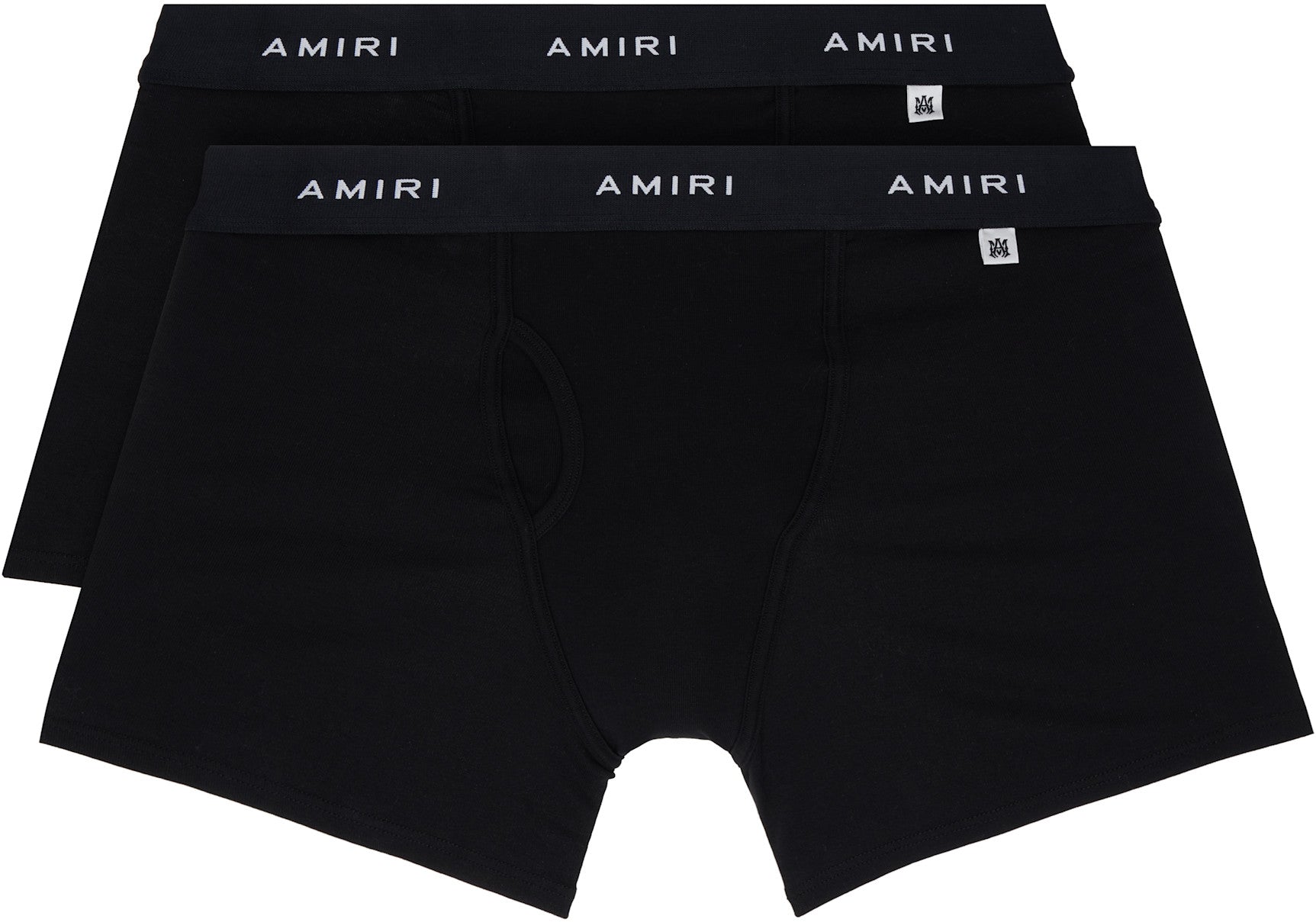 AMIRI two-pack black cotton briefs featuring jacquard logo at waistband and stretch cotton jersey fabric.