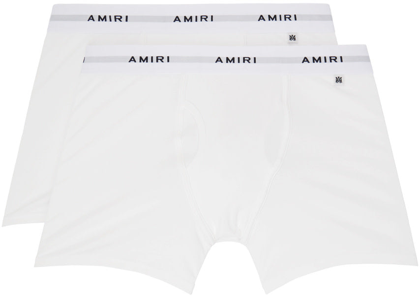 AMIRI two-pack white logo patch boxer briefs featuring logo elasticized waistband and breathable stretch cotton