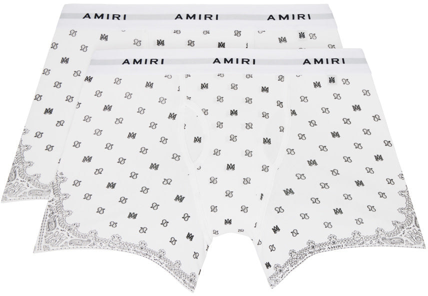 AMIRI Two-Pack White MA Paisley Boxer Briefs featuring a graphic pattern and logo waistband in stretch cotton jersey.