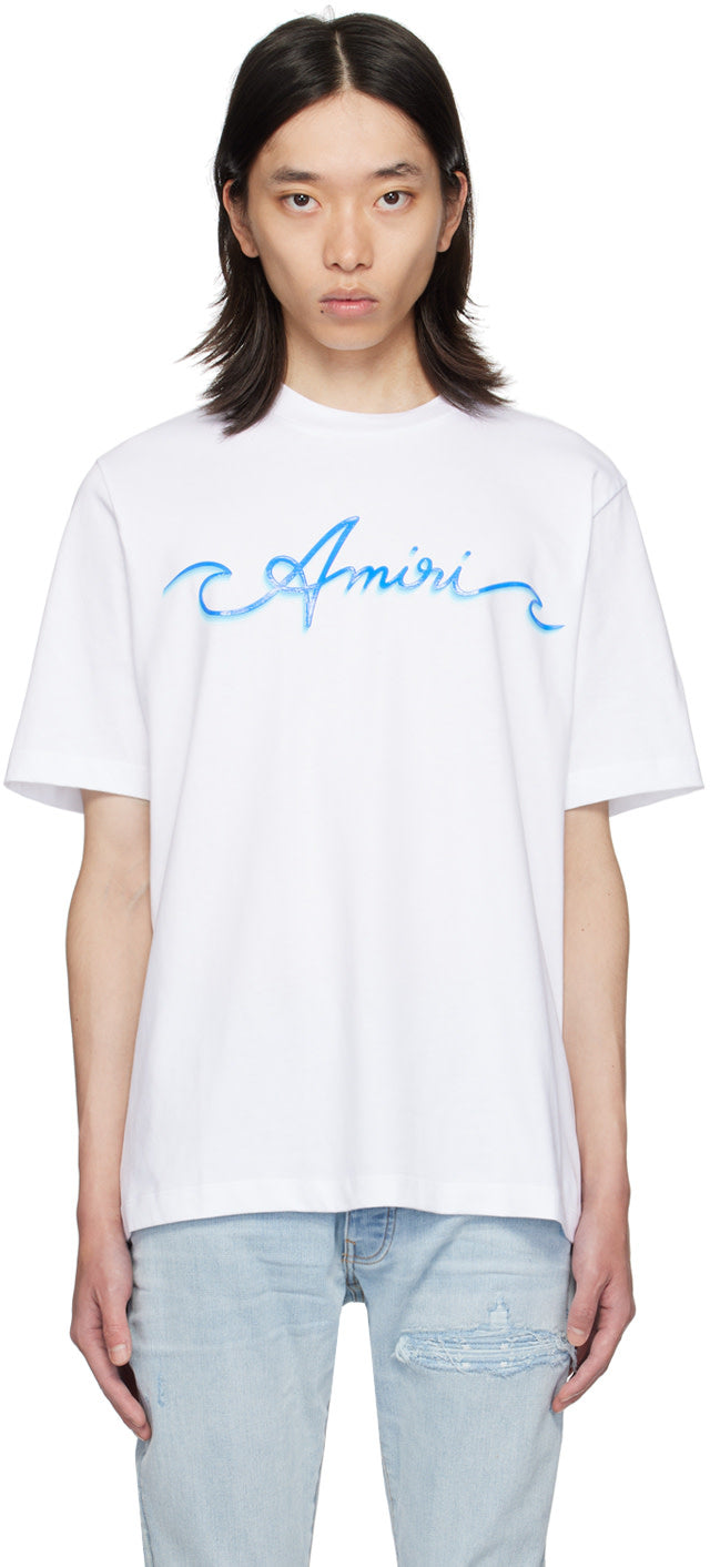 AMIRI White Printed Wave Logo T-Shirt