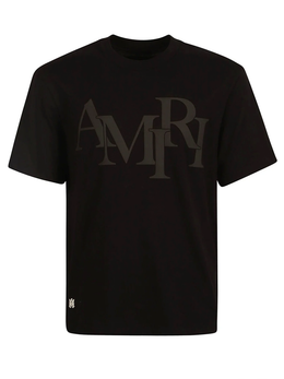 Amiri Black Staggered Logo Print T-Shirt in Black
