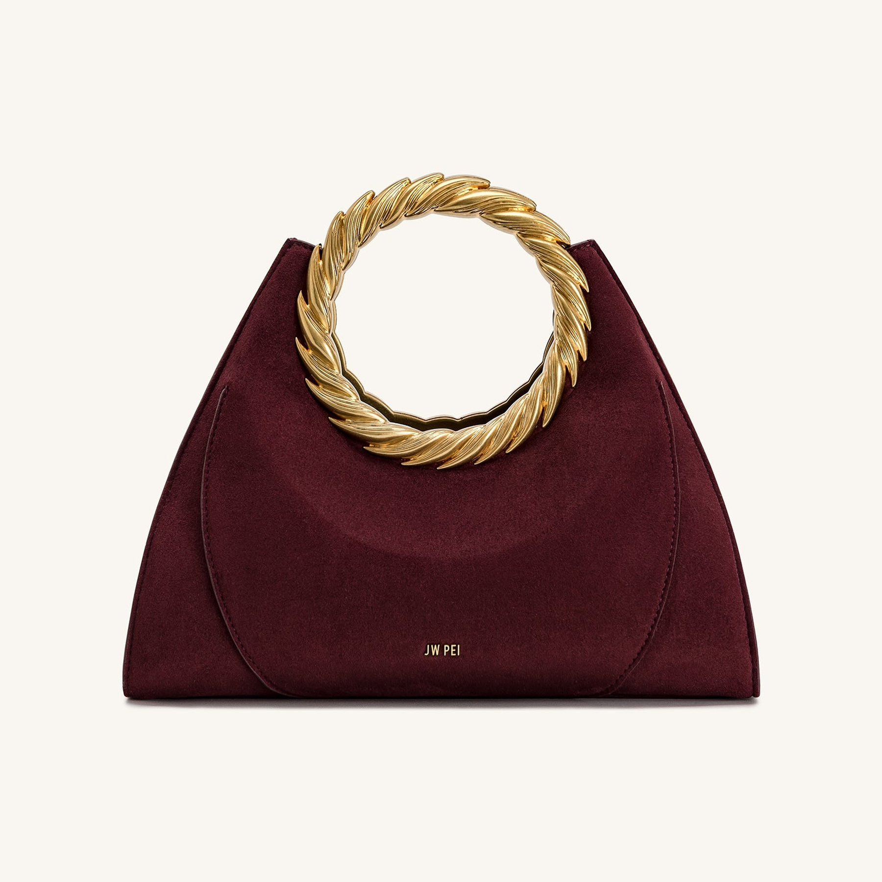 Amiya Leaf Handle Faux Suede Sculpture Bag - Merlot Red