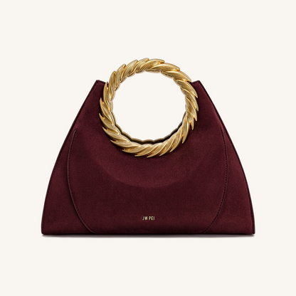 Amiya Leaf Handle Faux Suede Sculpture Bag - Merlot Red