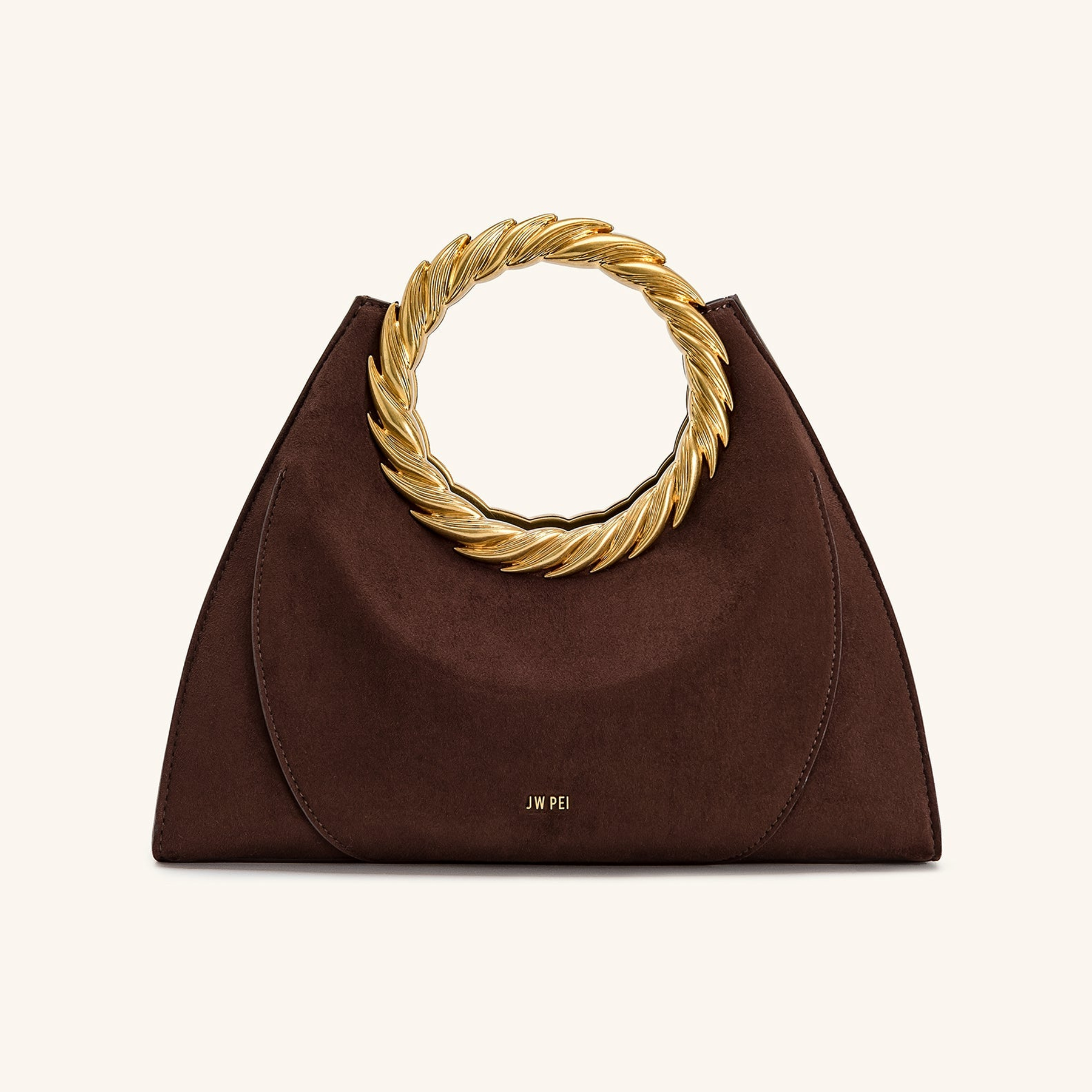 Amiya Leaf Handle Faux Suede Sculpture Bag - Mocha Brown