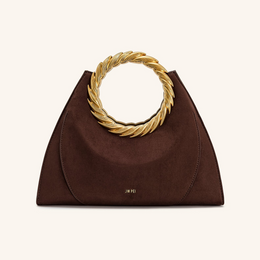 Amiya Leaf Handle Faux Suede Sculpture Bag - Mocha Brown