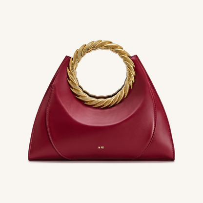 Amiya Leaf Handle Sculpture Bag - Wine Red