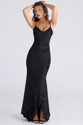 Anastelle black hand beaded embellished satin maxi dress - limited edition