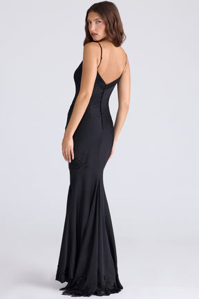 Anastelle black hand beaded embellished satin maxi dress - limited edition