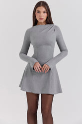Grey a-line long sleeve mini dress