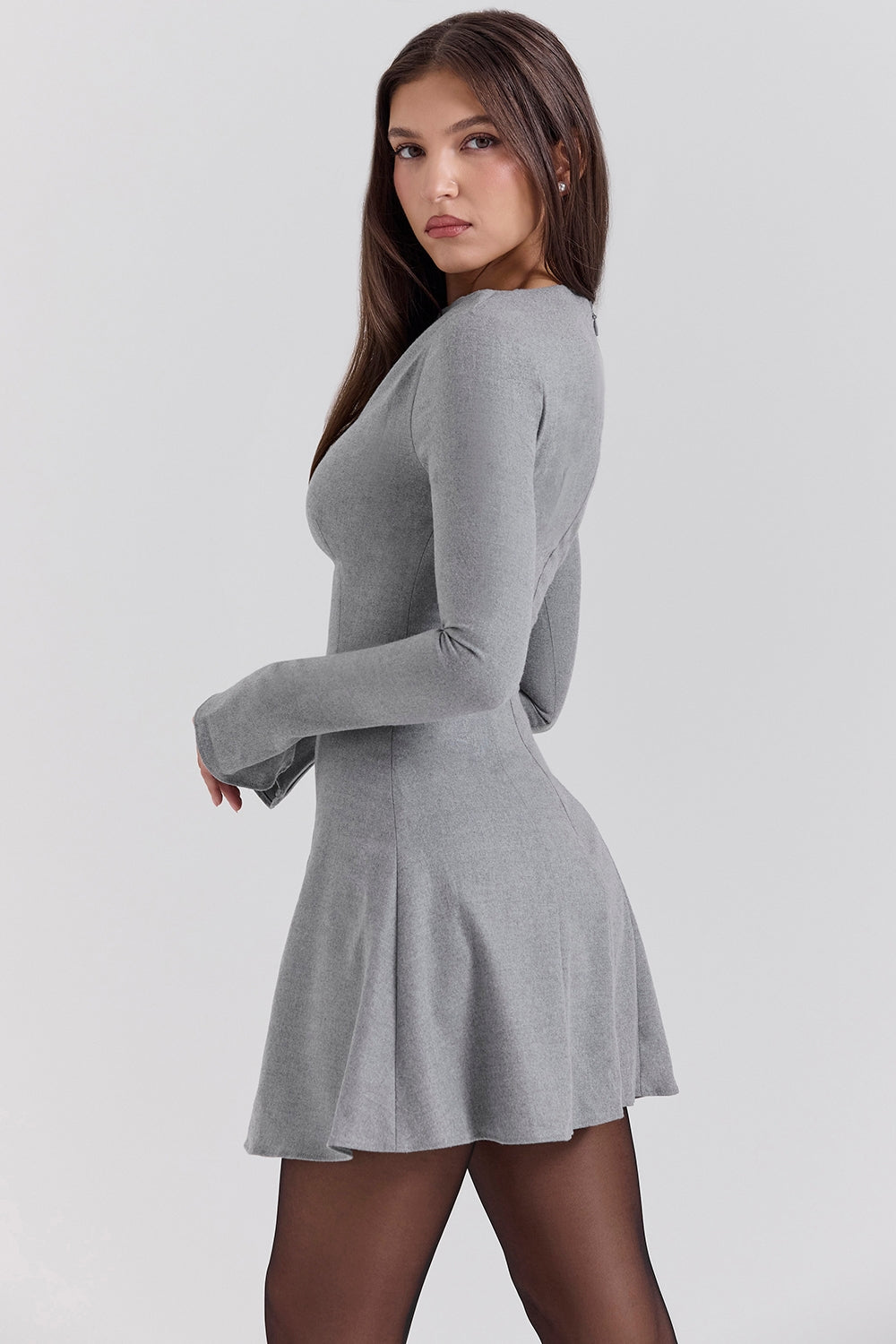 Grey a-line long sleeve mini dress