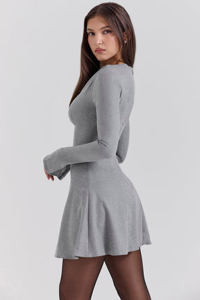 Grey a-line long sleeve mini dress