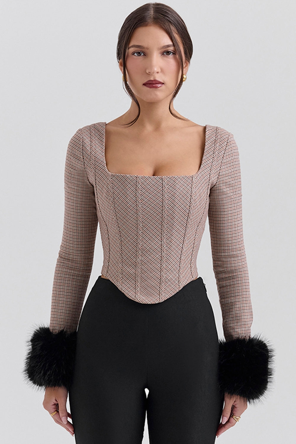 Brown puppytooth corset top
