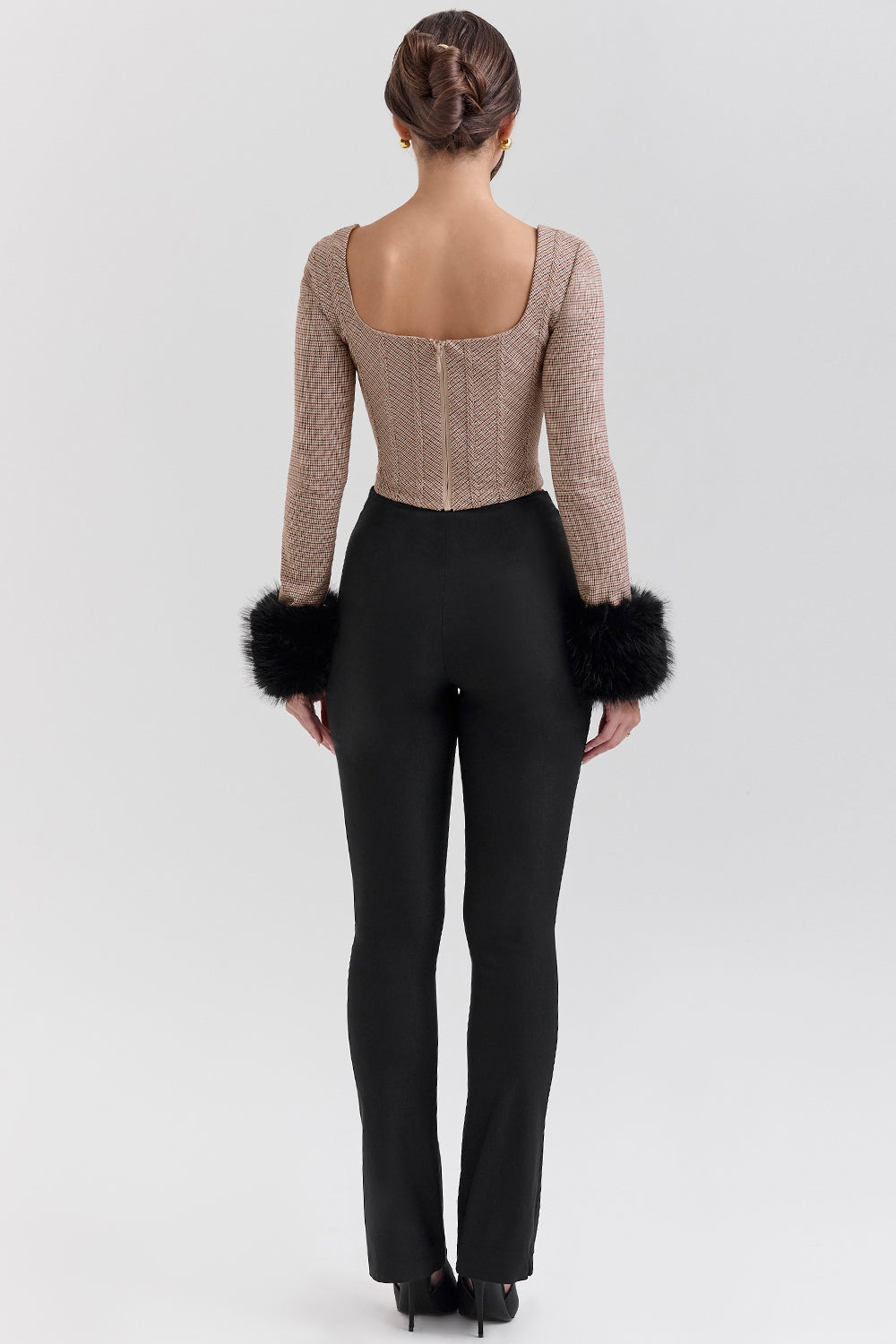 Brown puppytooth corset top