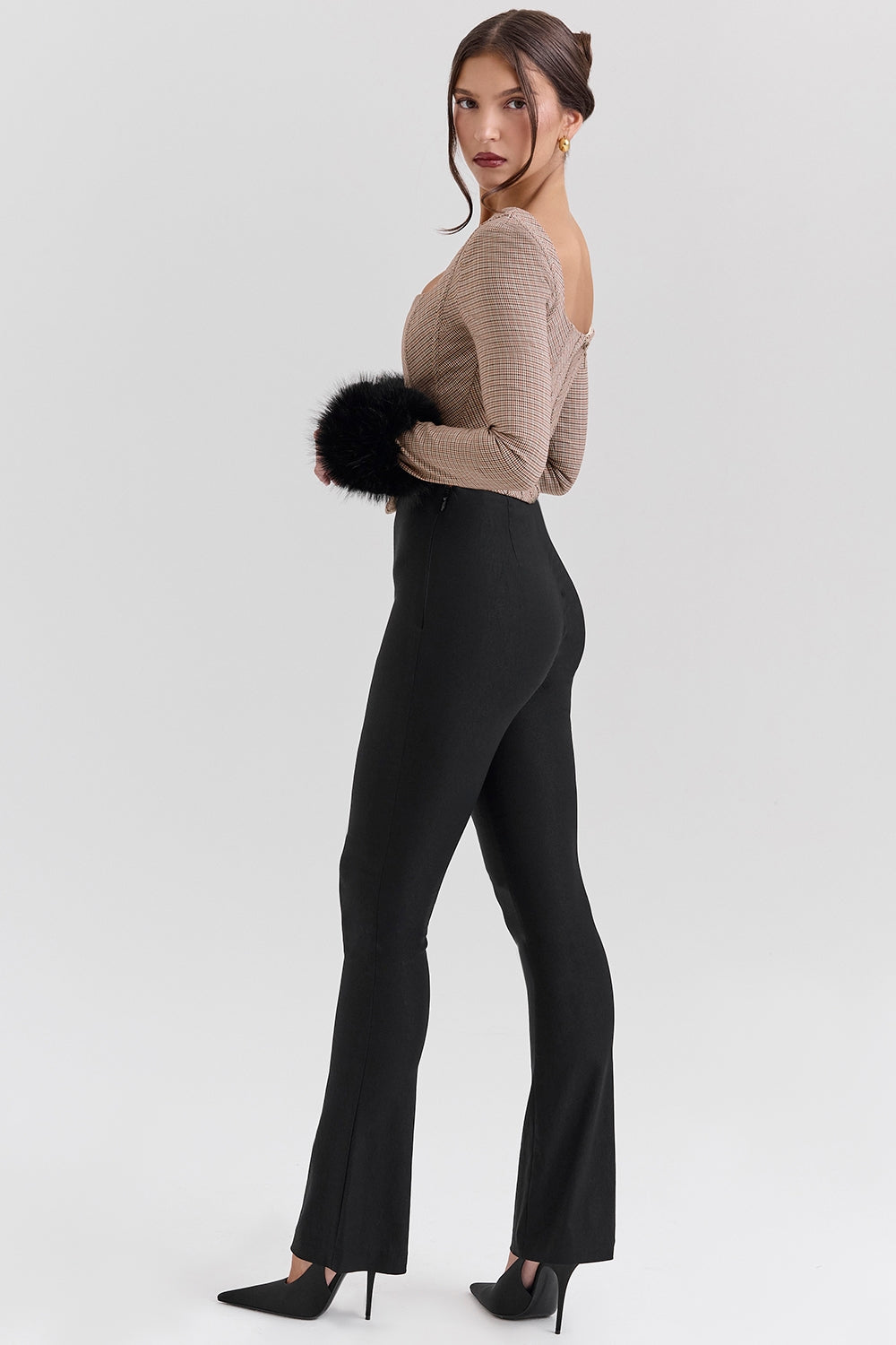 Brown puppytooth corset top