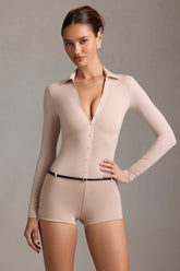 Long-Sleeve Playsuit in Mushroom