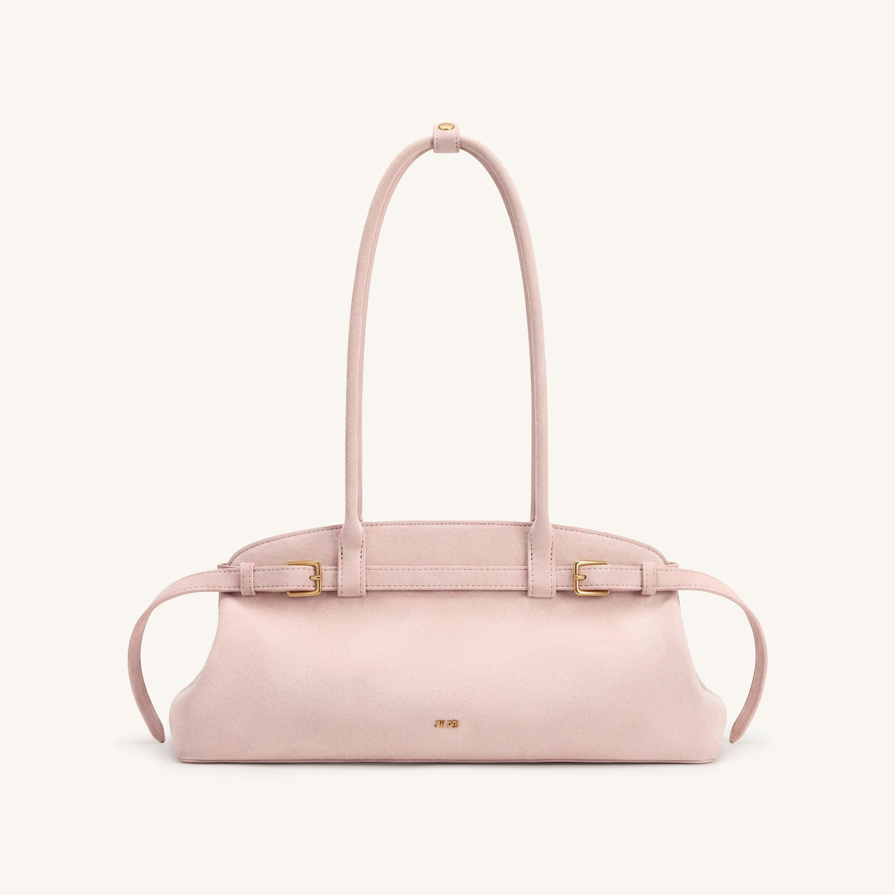 Arden Faux Suede Belt Detail East-West Shoulder Bag - Pink